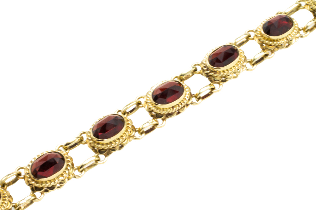 Vintage garnet bracelet in 14 carat gold-Bracelets-The Antique Ring Shop