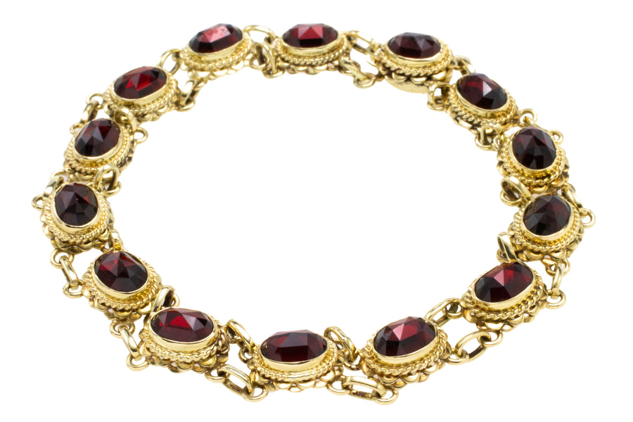 Vintage garnet bracelet in 14 carat gold-Bracelets-The Antique Ring Shop