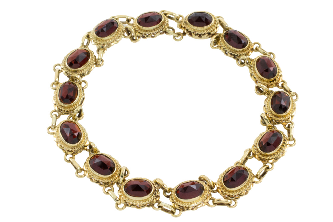 Vintage garnet bracelet in 14 carat gold-Bracelets-The Antique Ring Shop