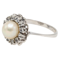 Vintage white gold pearl and diamond ring