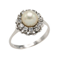 Vintage white gold pearl and diamond ring