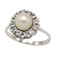 Vintage white gold pearl and diamond ring