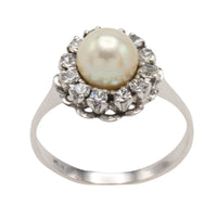 Vintage white gold pearl and diamond ring