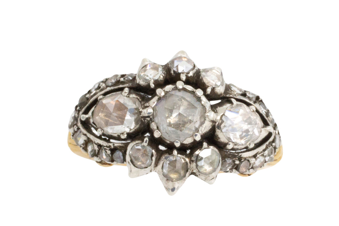 Rose diamond ring in silver and gold-Antique rings-The Antique Ring Shop