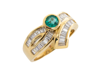 Baguette diamond and emerald ring-Vintage Rings-The Antique Ring Shop