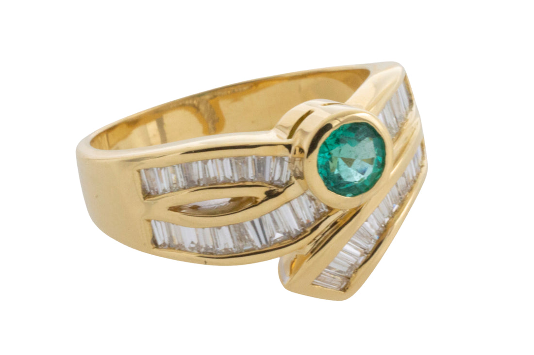 Baguette diamond and emerald ring-Vintage Rings-The Antique Ring Shop