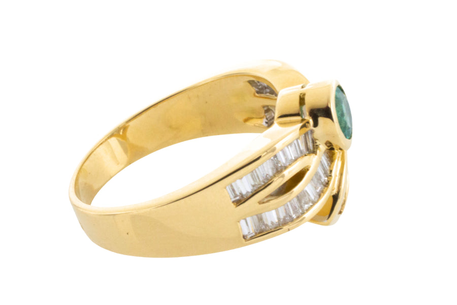 Baguette diamond and emerald ring-Vintage Rings-The Antique Ring Shop