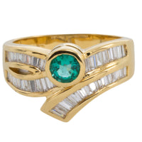 Baguette diamond and emerald ring-Vintage Rings-The Antique Ring Shop