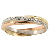 Tri color gold band with diamonds-Vintage Rings-The Antique Ring Shop