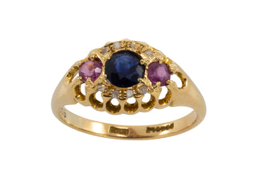 Edwardian 18 carat rose diamond sapphire and ruby ring-Antique rings-The Antique Ring Shop