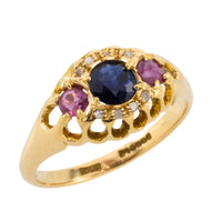 Edwardian 18 carat rose diamond sapphire and ruby ring-Antique rings-The Antique Ring Shop