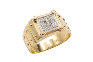 Diamond signet ring in 14 carat gold-gents rings-The Antique Ring Shop