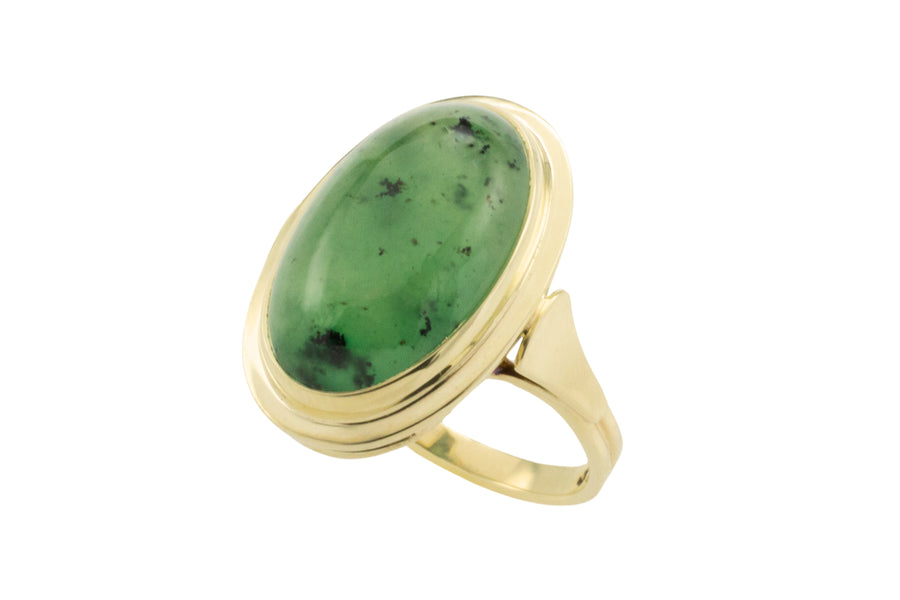 Cabochon nephrite jade ring-Vintage Rings-The Antique Ring Shop