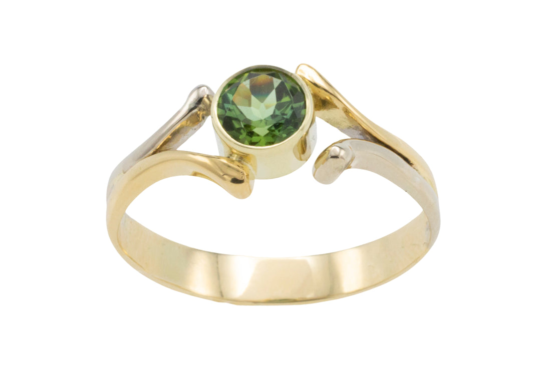 Green tourmaline ring in 14 carat gold-Vintage Rings-The Antique Ring Shop