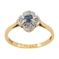 Vintage 18 carat sapphire and diamond flower ring-Vintage Rings-The Antique Ring Shop