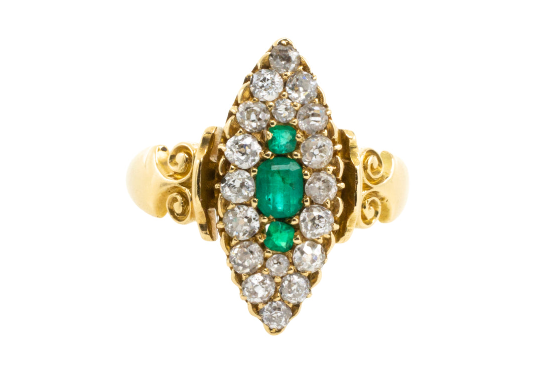 Emerald and diamond marquise ring from 1890-Antique rings-The Antique Ring Shop