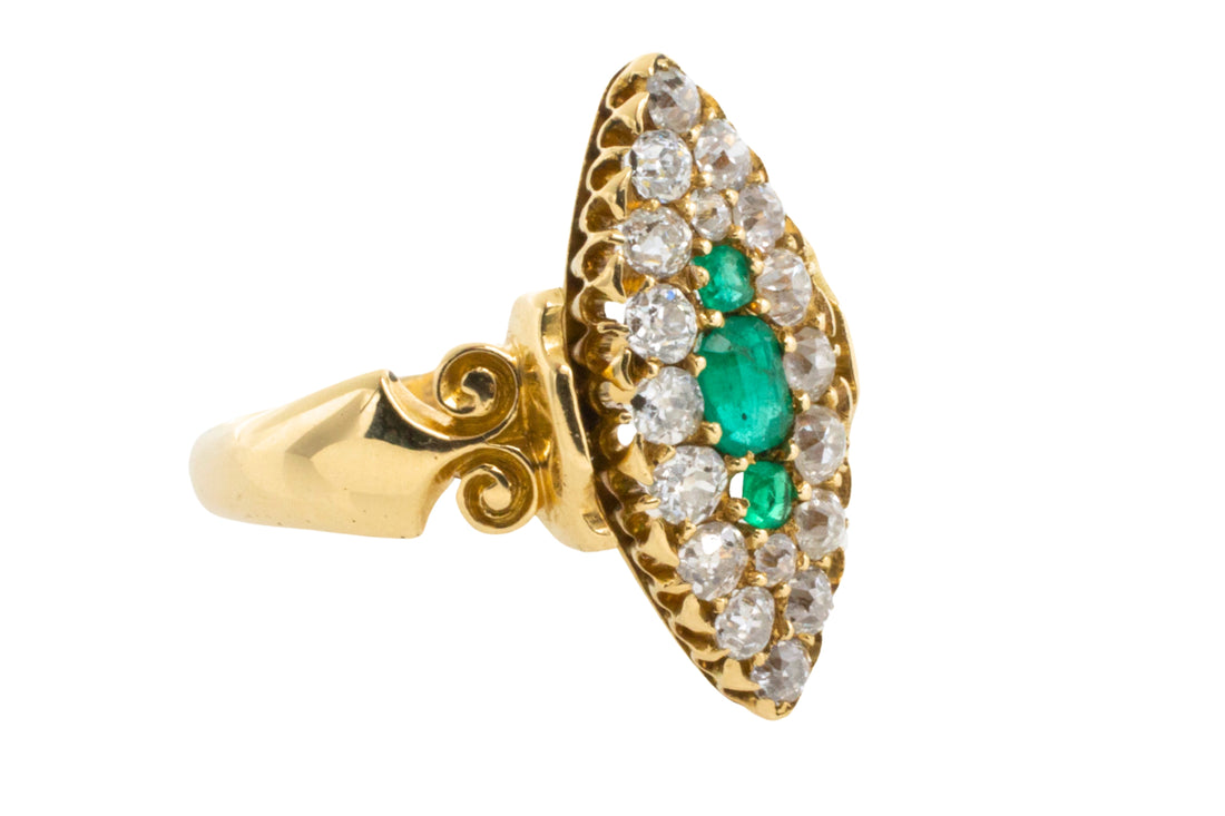 Emerald and diamond marquise ring from 1890-Antique rings-The Antique Ring Shop