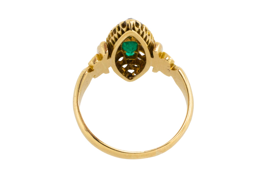 Emerald and diamond marquise ring from 1890-Antique rings-The Antique Ring Shop