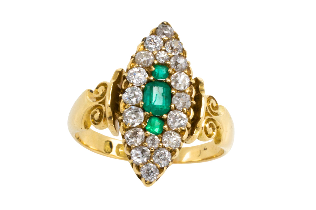 Emerald and diamond marquise ring from 1890-Antique rings-The Antique Ring Shop