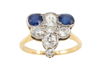 Edwardian 18 carat gold sapphire and old cut diamond ring-Antique rings-The Antique Ring Shop