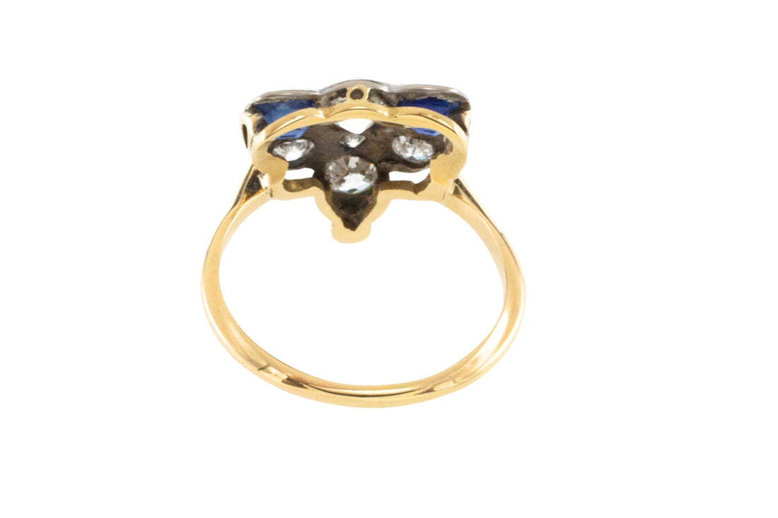 Edwardian 18 carat gold sapphire and old cut diamond ring-Antique rings-The Antique Ring Shop