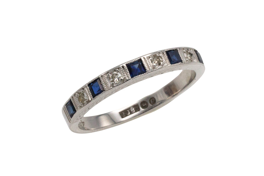 White gold sapphire and diamond band-wedding rings-The Antique Ring Shop