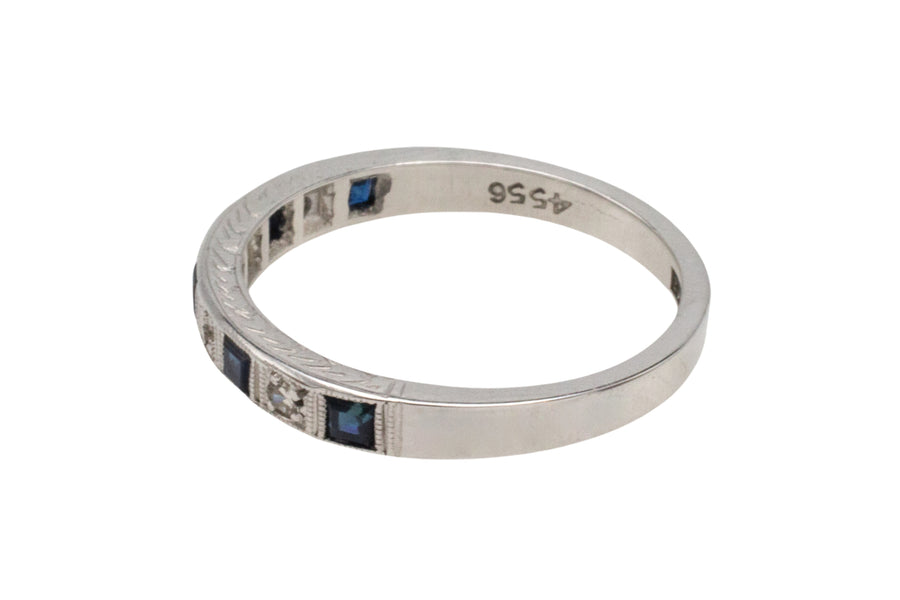 White gold sapphire and diamond band-wedding rings-The Antique Ring Shop