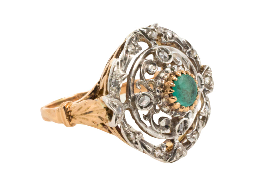 Antique Emerald and rose cut diamond ring-Antique rings-The Antique Ring Shop