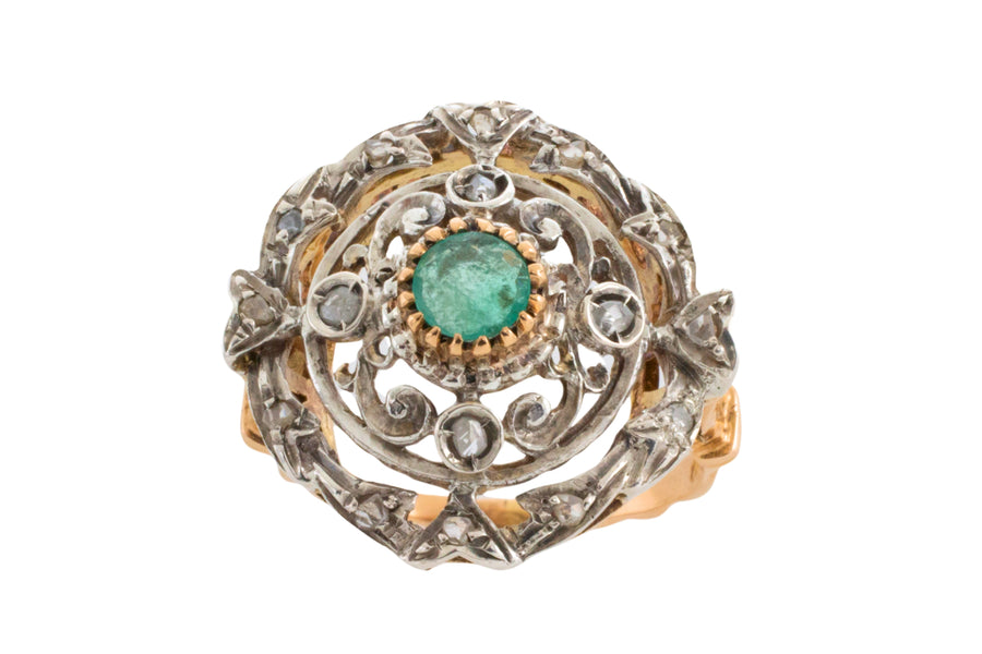 Antique Emerald and rose cut diamond ring-Antique rings-The Antique Ring Shop