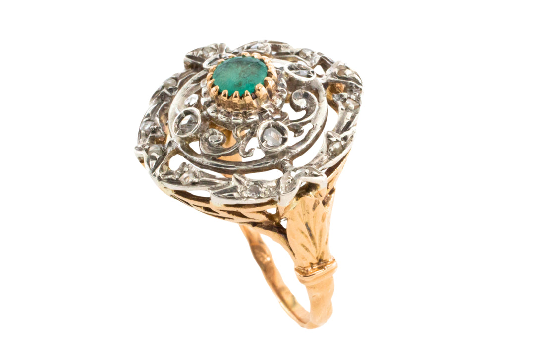 Antique Emerald and rose cut diamond ring-Antique rings-The Antique Ring Shop