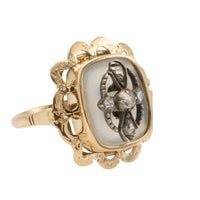 Gold agate ring with rose diamonds in silver-Vintage Rings-The Antique Ring Shop