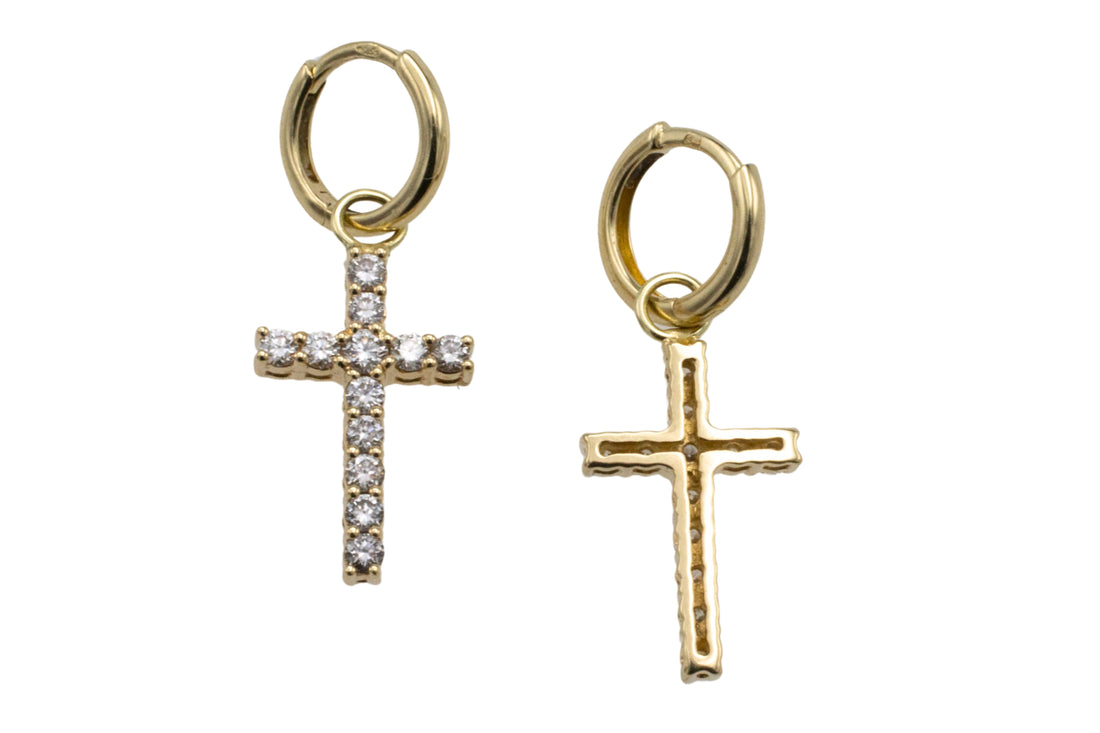 Diamond cross earrings in 14 carat gold