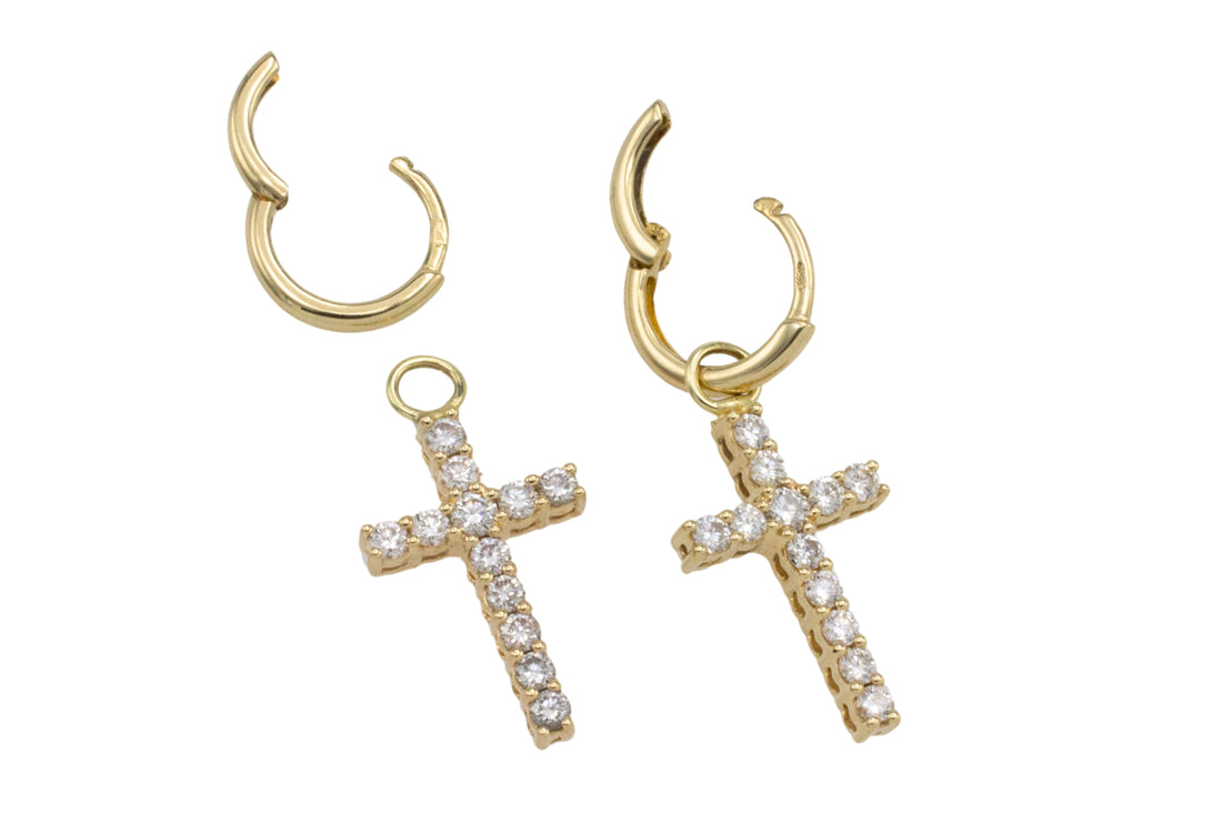 Diamond cross earrings in 14 carat gold