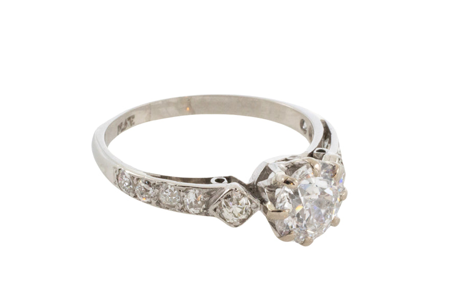 Vintage platinum ring with old cut diamonds-engagement rings-The Antique Ring Shop