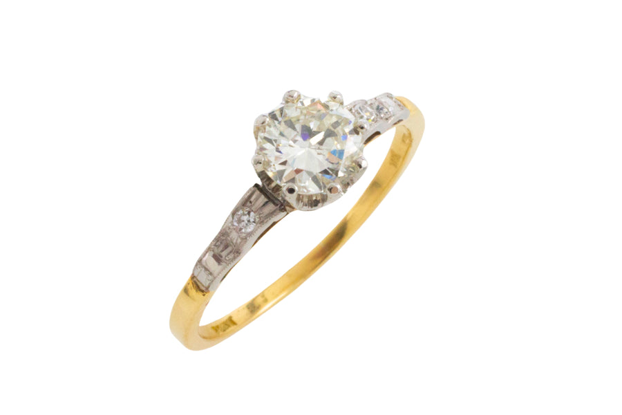 Vintage three stone diamond ring in platinum and gold-engagement rings-The Antique Ring Shop