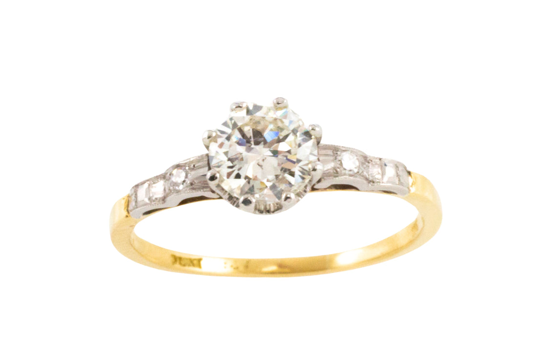 Vintage three stone diamond ring in platinum and gold-engagement rings-The Antique Ring Shop