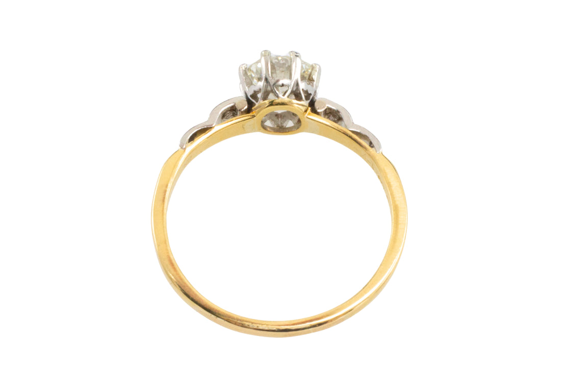 Vintage three stone diamond ring in platinum and gold-engagement rings-The Antique Ring Shop