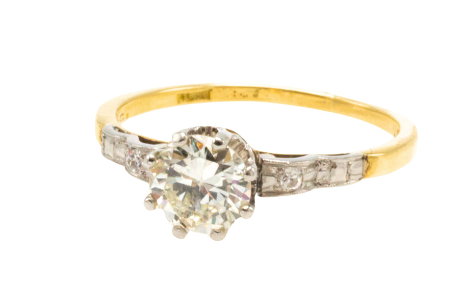 Vintage three stone diamond ring in platinum and gold-engagement rings-The Antique Ring Shop