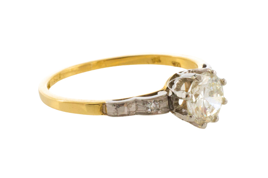 Vintage three stone diamond ring in platinum and gold-engagement rings-The Antique Ring Shop