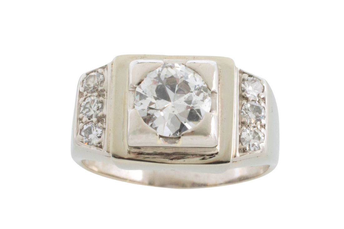 Vintage Old European cut and single cut diamond ring in white gold-Vintage Rings-The Antique Ring Shop
