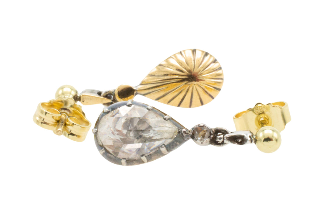 Rose diamond drop earrings in silver and gold-Earrings-The Antique Ring Shop