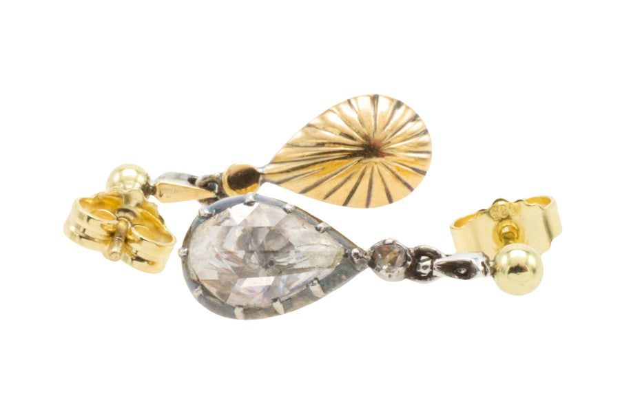 Rose diamond drop earrings in silver and gold-Earrings-The Antique Ring Shop