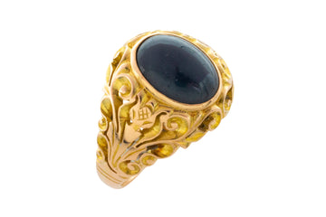 Vintage cabochon sappire ring in 14 carat gold-gents rings-The Antique Ring Shop
