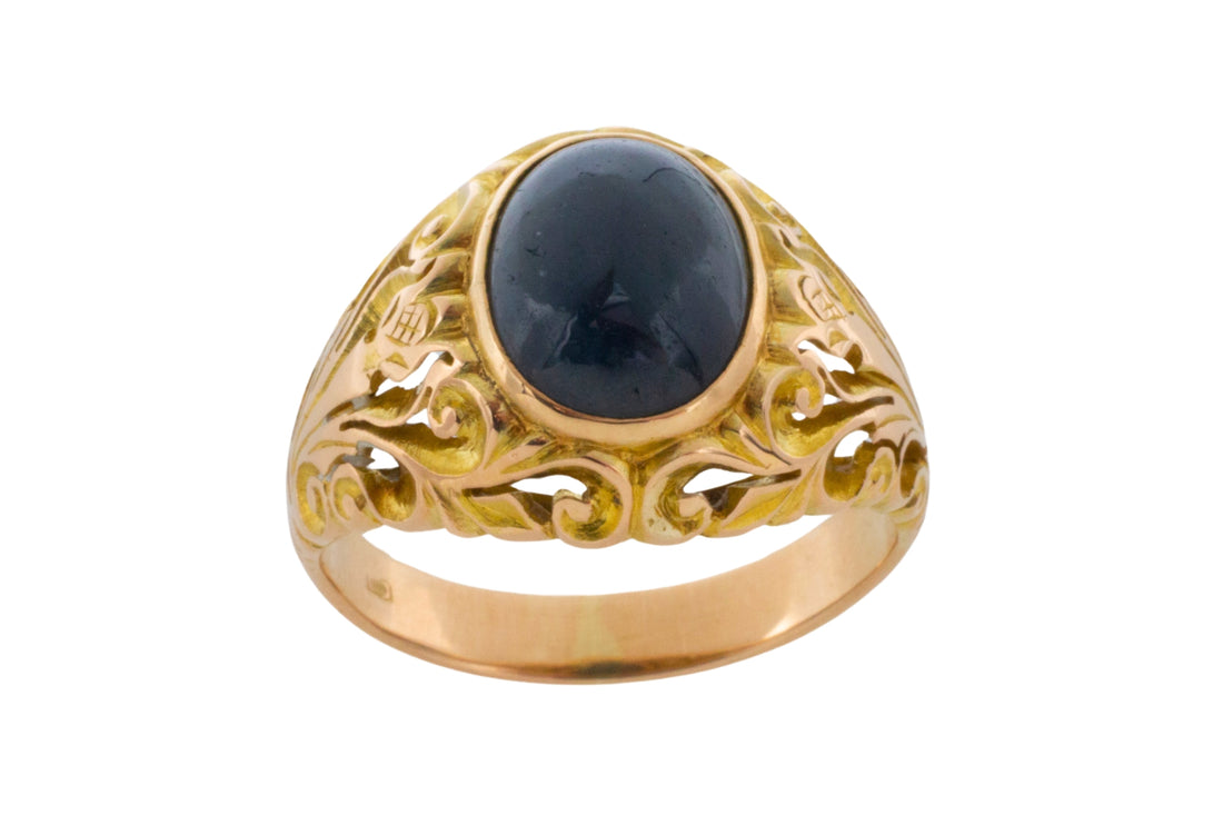 Vintage cabochon sappire ring in 14 carat gold-gents rings-The Antique Ring Shop