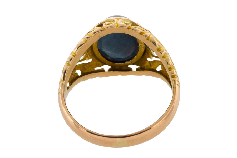 Vintage cabochon sappire ring in 14 carat gold-gents rings-The Antique Ring Shop