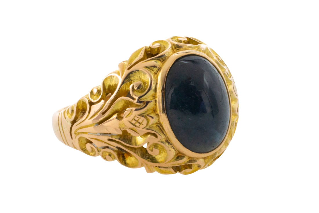 Vintage cabochon sappire ring in 14 carat gold-gents rings-The Antique Ring Shop