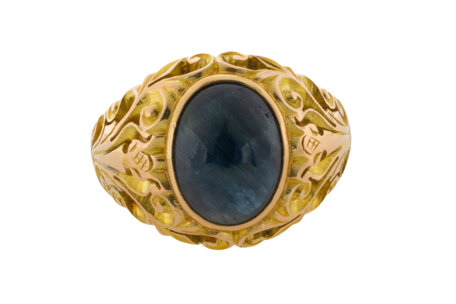 Vintage cabochon sappire ring in 14 carat gold-gents rings-The Antique Ring Shop