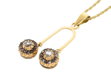Double rose diamond pendant in 14 carat gold-Pendants-The Antique Ring Shop
