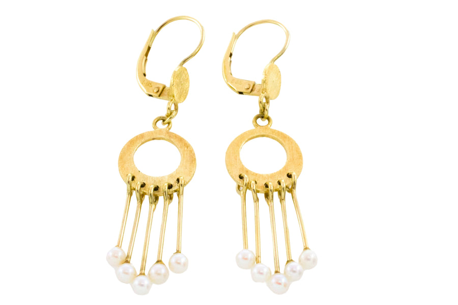 Pearl pendant earrings in 14 carat gold-Earrings-The Antique Ring Shop