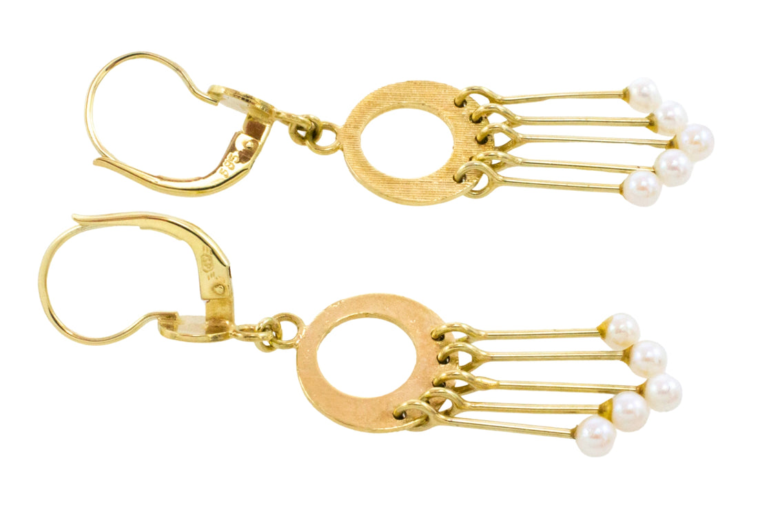 Pearl pendant earrings in 14 carat gold-Earrings-The Antique Ring Shop